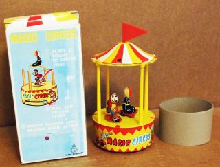 Vtg Tps Magic Circus Tin Lever Wind Magnetic Toy Mib Nm Displayed Only See Video