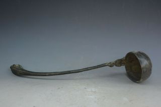 Old Chinese Dynasty Palace Copper Beast Head Flower Handle Spoon Ladle Scoop