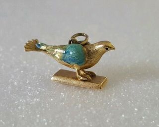 Vintage 18k Gold 750 European 3d Enamel Pigeon Charm Or Pendant