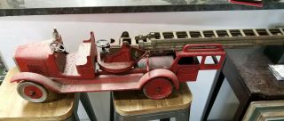 Antique Buddy " L " Cast Iron Aerial Ladder Fire Truck