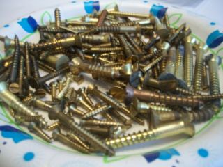145 - Vintage Solid Brass Wood Screws With The Flat Reg.  Slot Head,  1/2 " - 1 3/4 "