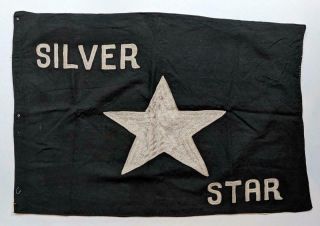 Antique Silver Star Banner On Black,  Hand Made Flag,  Military Award ?