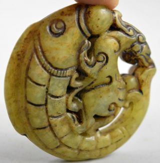 Collectable Handwork Art Jade Carve Goldfish Kiss Dragon Old Amulet Pendants