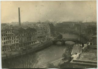 Wwii Large Size Press Photo: Ruined Berlin Center,  Bridge & River View,  May 1945