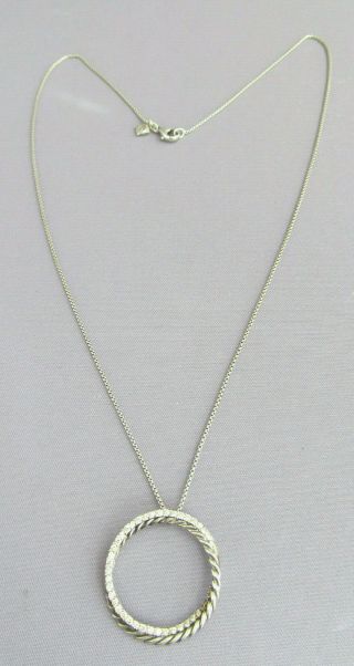 David Yurman 585 14k White Gold & Sterling Diamond Crossover Pendant Necklace