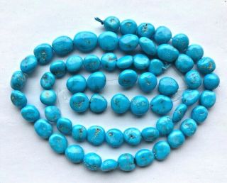 Vintage Arizona Sleeping Beauty Turquoise Pebble Beads 22 " Strand 155 Carats