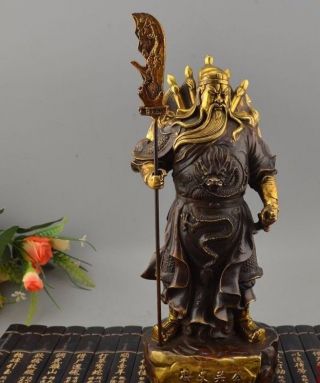 Chinese Copper Gilt Dragon Two Fingers Dragon Guan Gong Guan Yu Worrior Statue