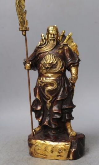 Chinese copper gilt Dragon Two Fingers Dragon Guan Gong Guan Yu Worrior Statue 2