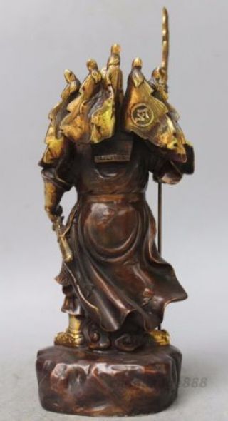 Chinese copper gilt Dragon Two Fingers Dragon Guan Gong Guan Yu Worrior Statue 5