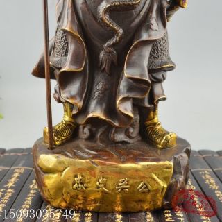 Chinese copper gilt Dragon Two Fingers Dragon Guan Gong Guan Yu Worrior Statue 6