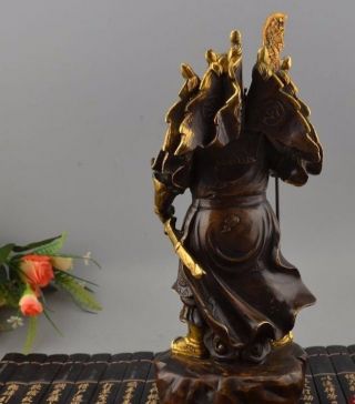 Chinese copper gilt Dragon Two Fingers Dragon Guan Gong Guan Yu Worrior Statue 7