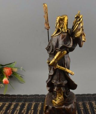 Chinese copper gilt Dragon Two Fingers Dragon Guan Gong Guan Yu Worrior Statue 8
