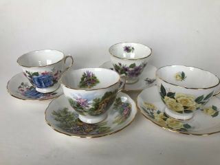 Set Of 4 Vintage Royal Vale Bone China Tea Cups And Saucers,