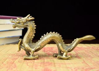 Chinese hand work old copper carved dragon statue 4