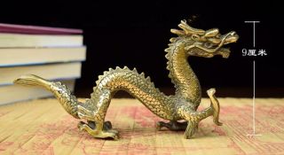 Chinese hand work old copper carved dragon statue 5