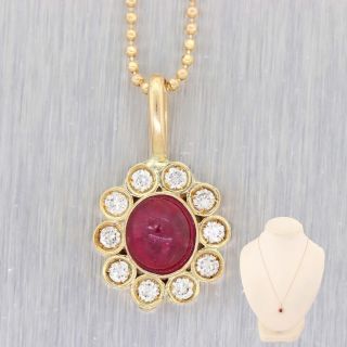 14k Yellow Gold Natural Ruby.  20ctw Diamond Halo Pendant Chain Necklace A9