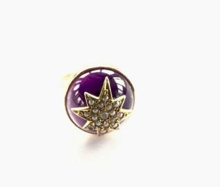 Stunning Vintage 9ct Gold High Set Deep Purple Amethyst Pearl Star Cocktail Ring