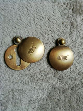 2 X Vintage Brass Union Escutcheon Vintage Key Hole Covers