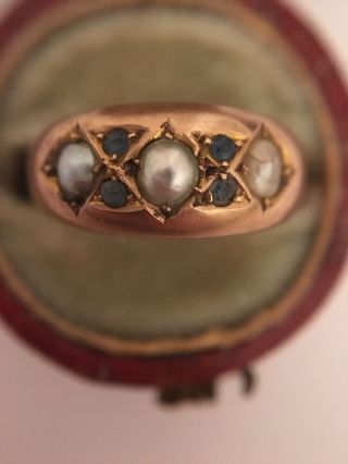 Stunning Victorian Antique Sapphire Pearl Yellow Gold Ring Circa 1803 Birmingham