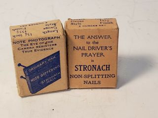 Vintage 2 Boxes Non Splitting Nails,  Stronach 1 1/4 " Finish 2 Oz.  Gauge 15.  5 Nos