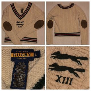 Vintage Rugby Ralph Lauren Fox Sweater With Elbow Patches Foxes