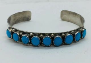 Vintage Navajo Native American Sterling Silver & Blue Turquoise Row Bracelet