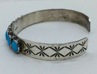 Vintage Navajo Native American Sterling Silver & Blue Turquoise Row Bracelet 2