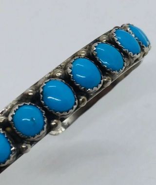 Vintage Navajo Native American Sterling Silver & Blue Turquoise Row Bracelet 4