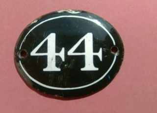 Antique / Vintage Salvaged Small Oval Enamel House Door Number 44
