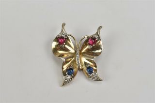 VTG Crown Trifari Sterling Butterfly Brooch Earrings Cabochons Alfred Philippe 3