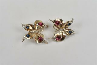 VTG Crown Trifari Sterling Butterfly Brooch Earrings Cabochons Alfred Philippe 5