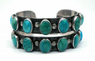 Vintage Navajo Turquoise Bracelet Sterling Silver Double Row Native American