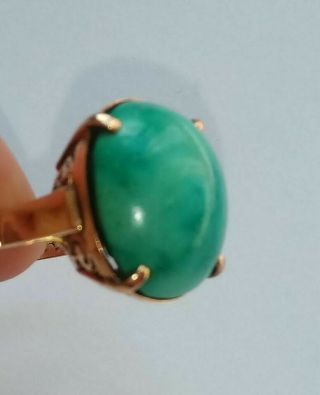 14 Kt Russian Gold Ring 585 With Turquoise Natural Rare Vintage Russian Ring