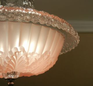 30s Vintage Chandelier Antique Art Deco Pink Glass Chrome Ceiling Light Fixture 7