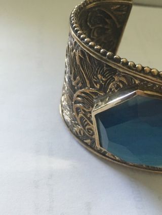 STEPHEN DWECK Antiqued Bronze Carved Cuff With Dyed Blue Agate Doblet 10