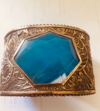 STEPHEN DWECK Antiqued Bronze Carved Cuff With Dyed Blue Agate Doblet 4
