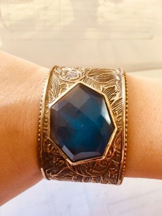 STEPHEN DWECK Antiqued Bronze Carved Cuff With Dyed Blue Agate Doblet 5