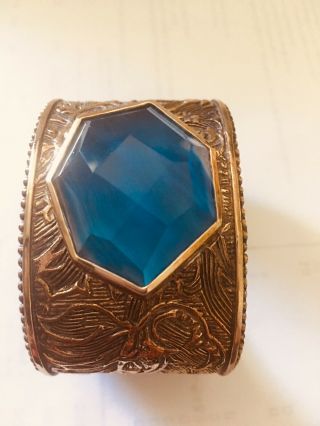 STEPHEN DWECK Antiqued Bronze Carved Cuff With Dyed Blue Agate Doblet 6