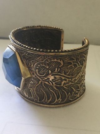 STEPHEN DWECK Antiqued Bronze Carved Cuff With Dyed Blue Agate Doblet 9