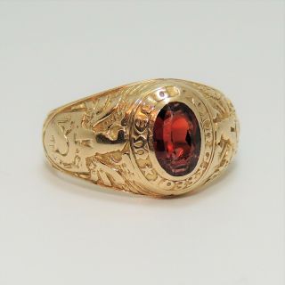 1933 West Point Academy Class Ring,  Tiffany & Co Ny.  14k Yellow Gold,  Garnet
