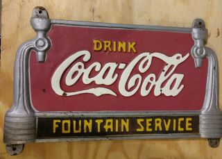 Vintage Drink Coca Cola Fountain Service Cast Iron Bench Sign Paint