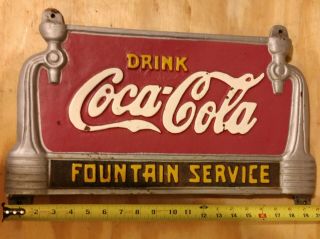 VINTAGE DRINK COCA COLA FOUNTAIN SERVICE CAST IRON BENCH SIGN PAINT 3
