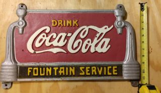 VINTAGE DRINK COCA COLA FOUNTAIN SERVICE CAST IRON BENCH SIGN PAINT 4