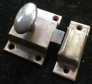 Antique Spring Loaded Cupboard Cabinet Turn Latch Twist Knob Stamped Steel 1930