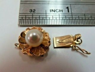 Vtg 14k Solid Y.  Gold Pearl Clasp For Single Strand Bracelet Necklace / 2.  93 G
