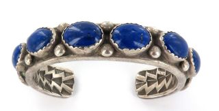 . VINTAGE RONNIE HURLEY NAVAJO INDIAN STERLING SILVER & LAPIS LAZULI CUFF BANGLE 2