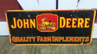 Vintage John Deere Quality Farm Implements Porcelain Sign Farm Gas Oil Dealer
