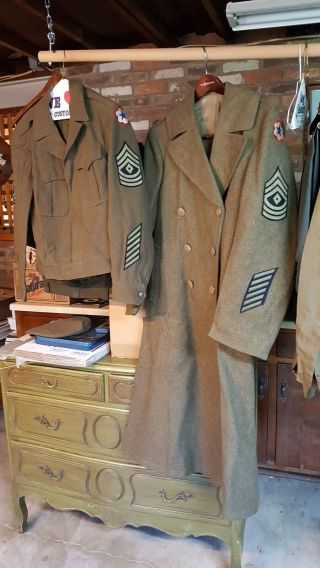 Wwii Long Wool Coat,  Size 36 R & Eisenhower Jacket