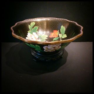 Vintage Chinese Cloisonne Bowl And Stand - Peony And Butterfly