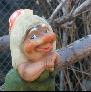 Large Henning Of Norway Hand Carved Troll Wife With Toadstool Cap Adorable 1970s